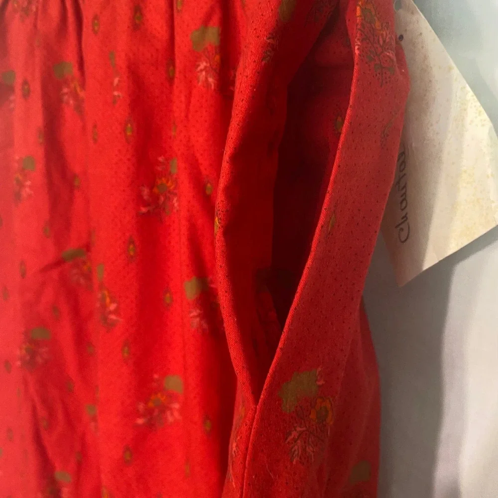 Chantal Laurent Red Floral Custom Midi Skirt Elastic Waist Pockets Womens Size M
